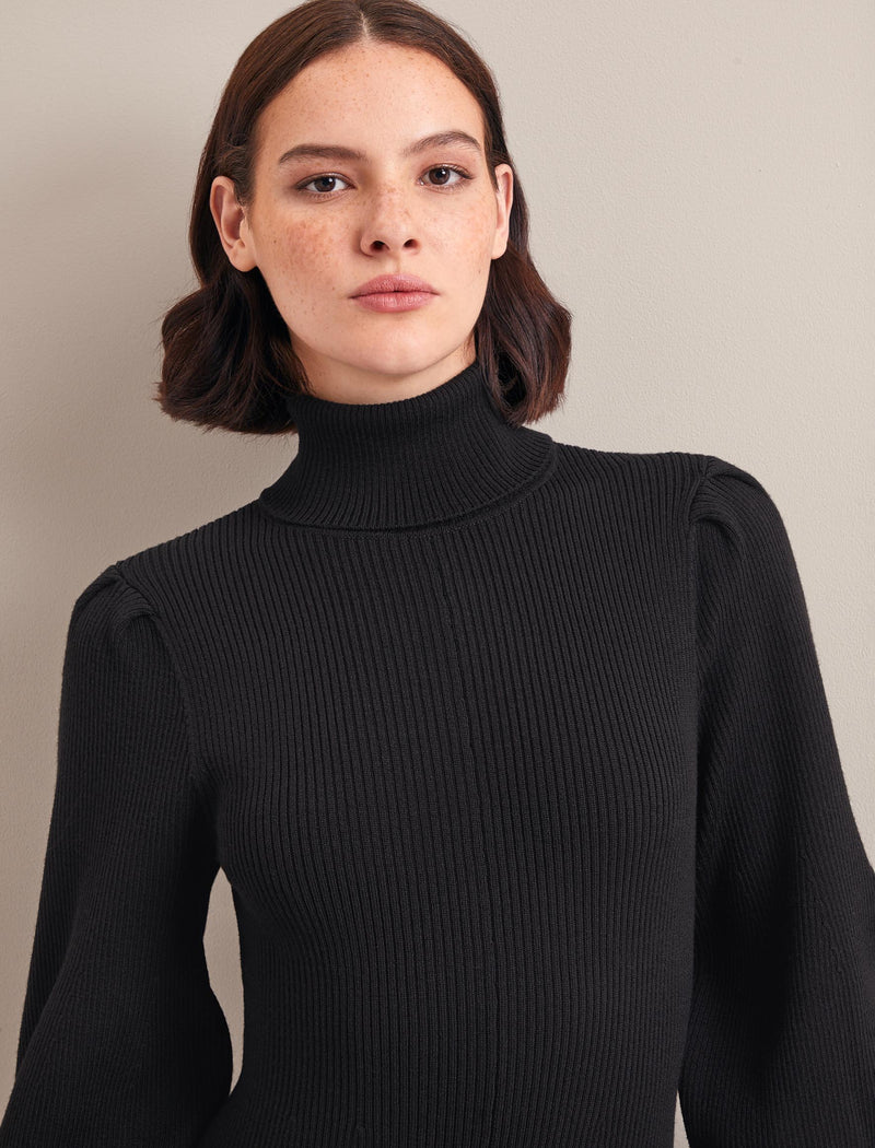 Eva Merino Wool Roll Neck Dress - Black