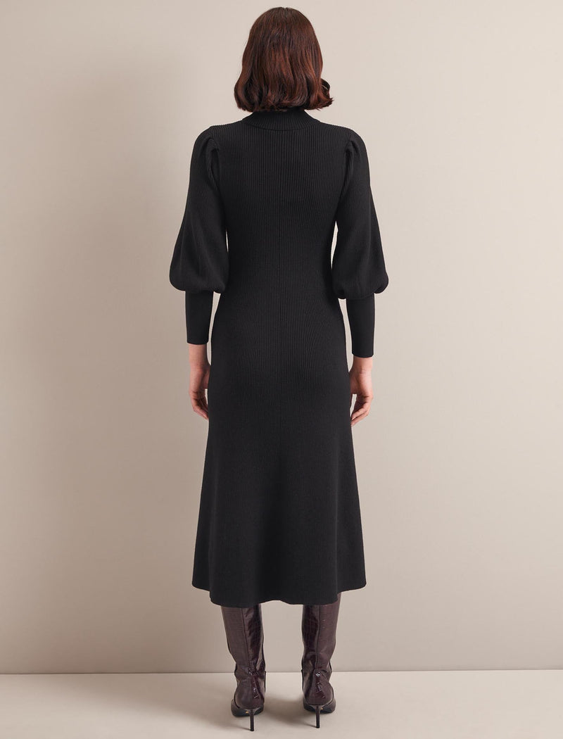 Eva Merino Wool Roll Neck Dress - Black