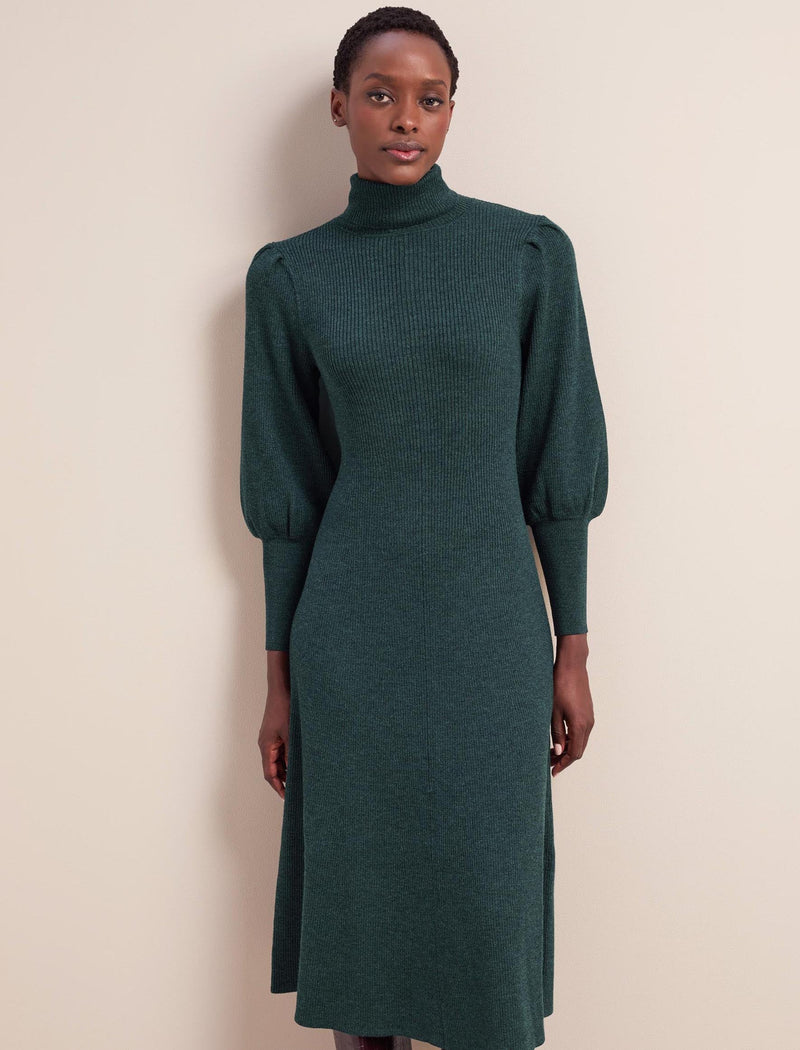 Eva Merino Wool Roll Neck Dress - Dark Green