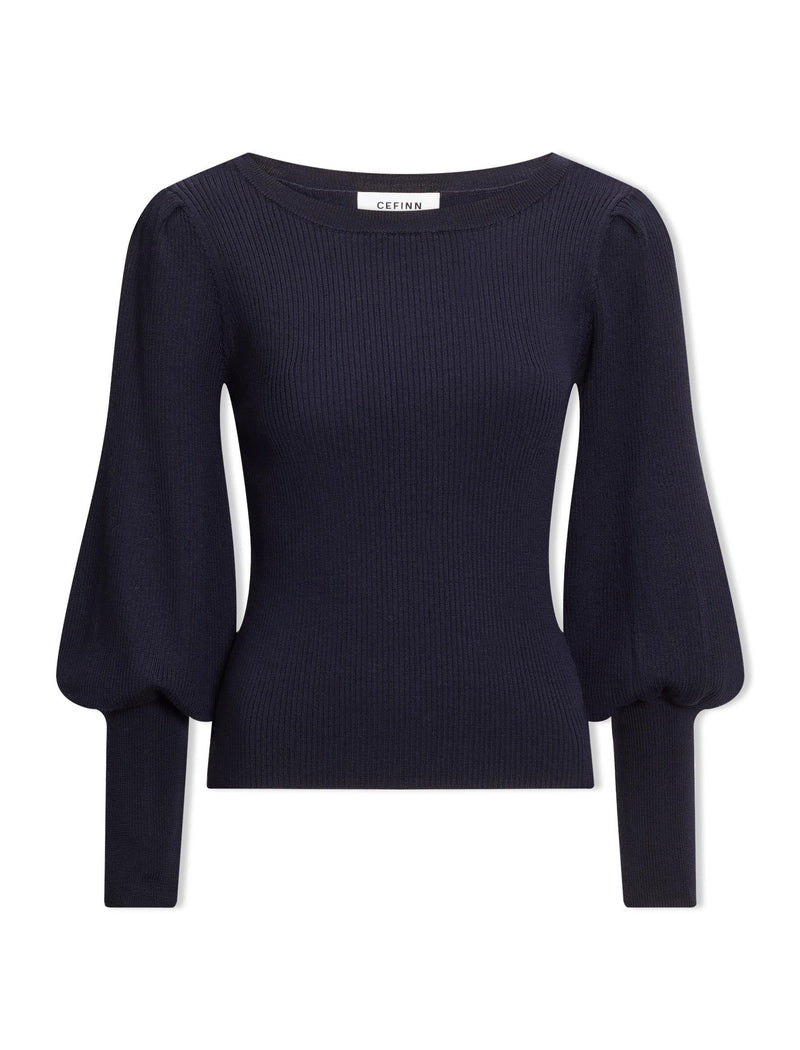 Eva Wool Boat Neck Jumper - Navy