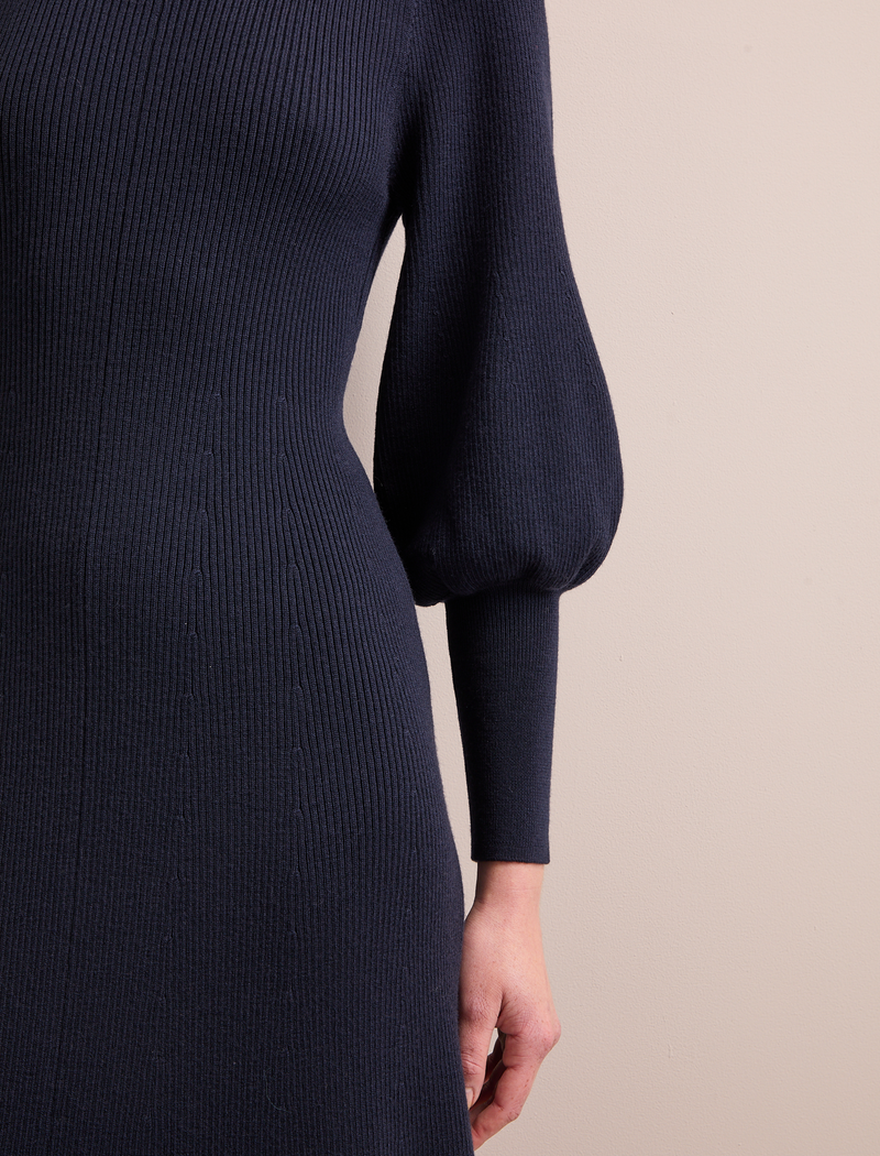 Eva Merino Wool Roll Neck Dress - Navy