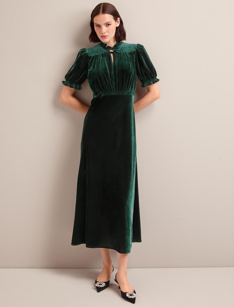 Irina Bias Cut Velvet Maxi Dress - Green