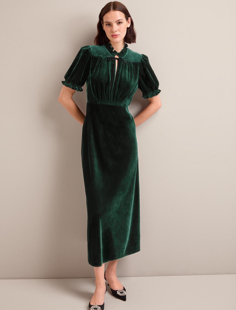 Irina Bias Cut Velvet Maxi Dress - Green