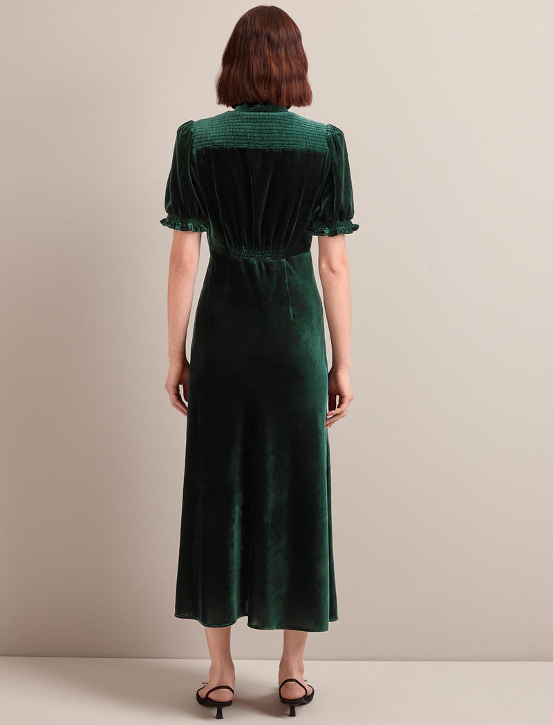 Irina Bias Cut Velvet Maxi Dress - Green