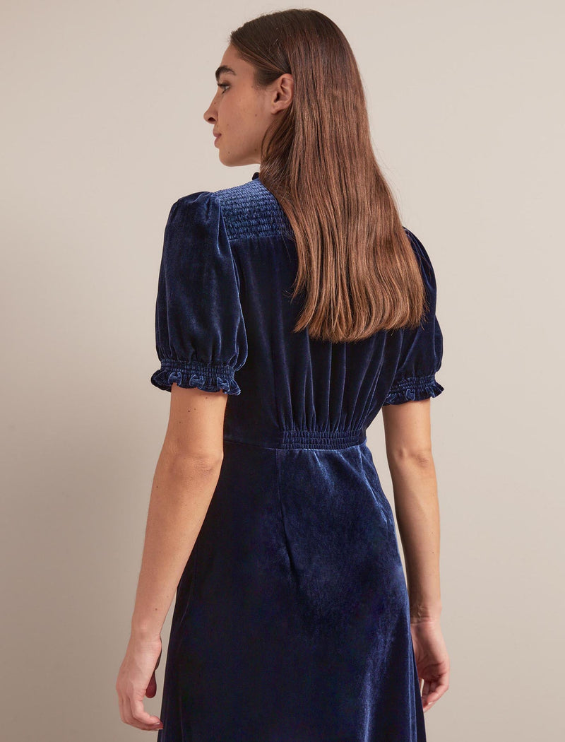 Irina Bias Cut Velvet Maxi Dress - Navy