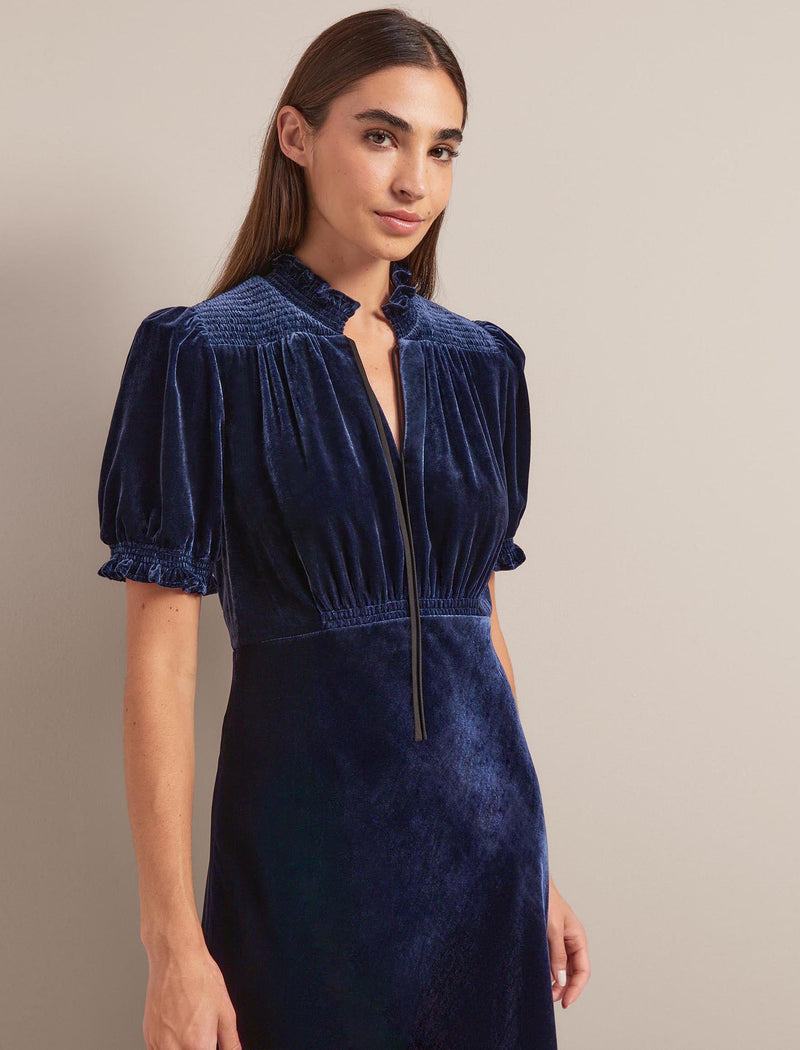 Irina Bias Cut Velvet Maxi Dress - Navy