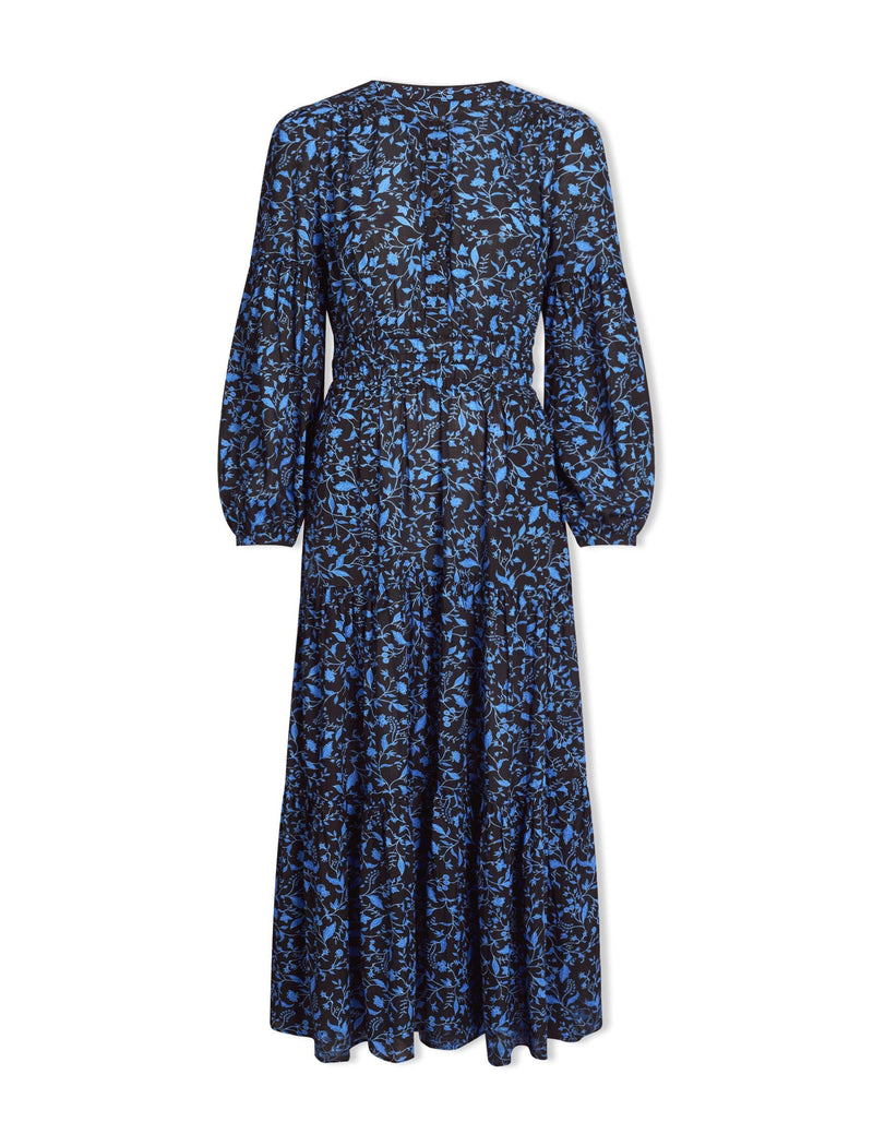 Marianne Cotton Maxi Dress - Blue Trailing Bramble Print