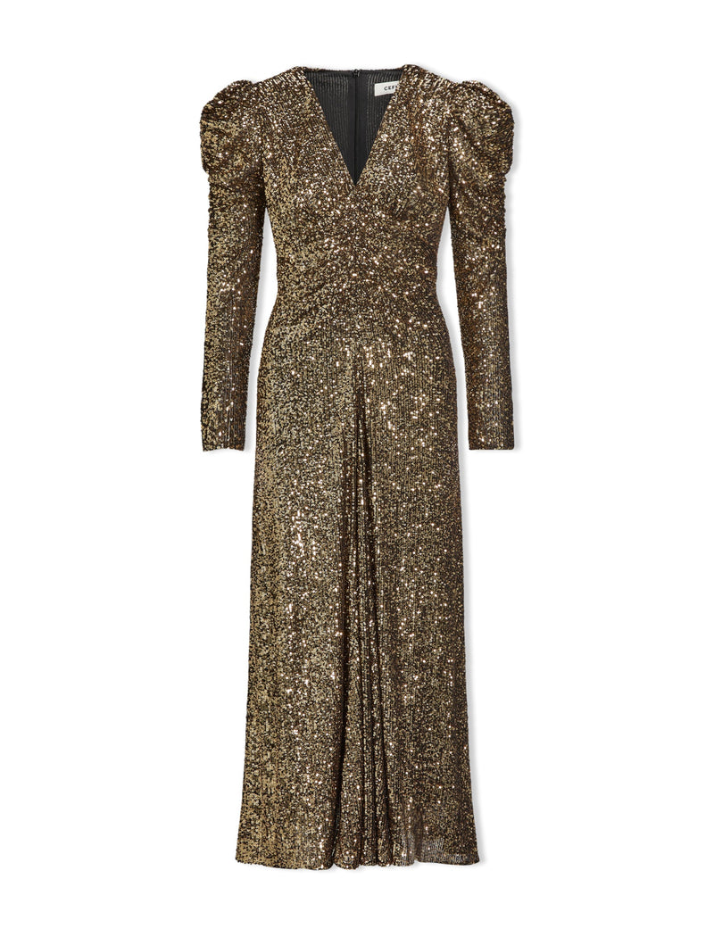 Ophelia Bias Cut Sequin Maxi Dress - Gold