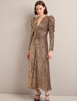 Ophelia Bias Cut Sequin Maxi Dress - Gold