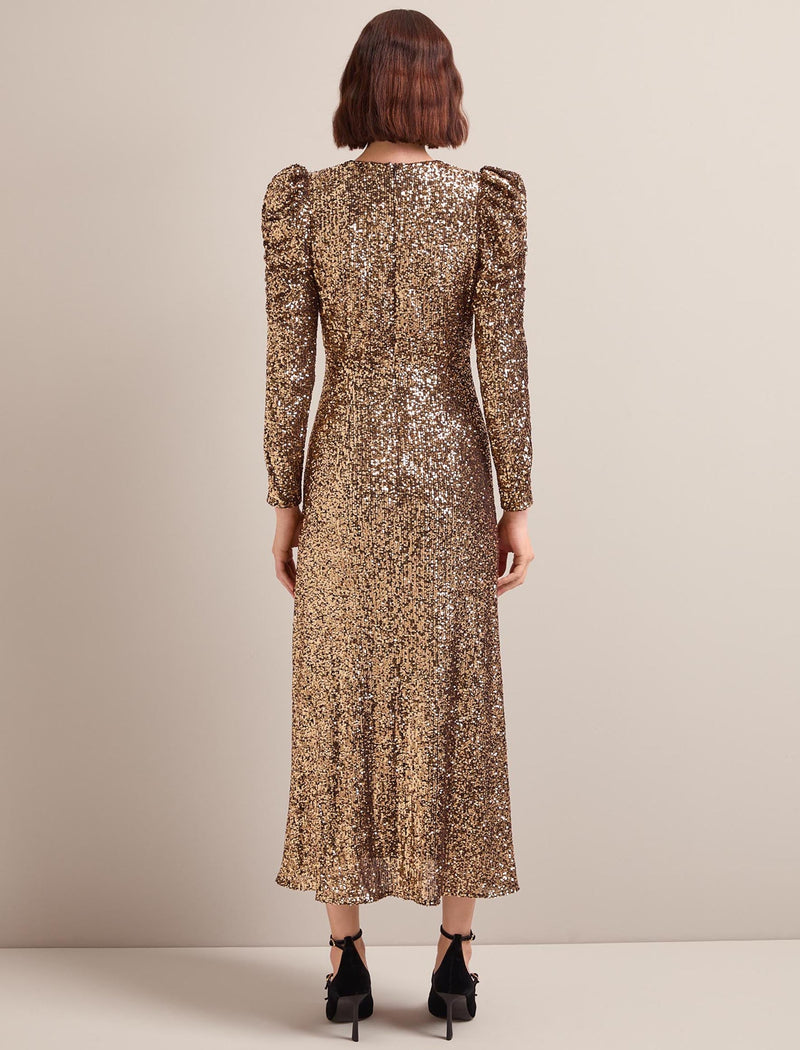 Ophelia Bias Cut Sequin Maxi Dress - Gold