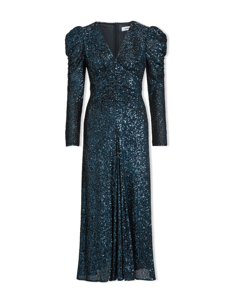 Ophelia Bias Cut Sequin Maxi Dress - Navy