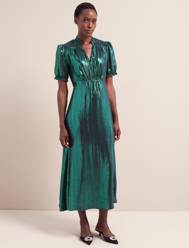 Irina Silk Blend Bias Cut Maxi Dress - Dark Green