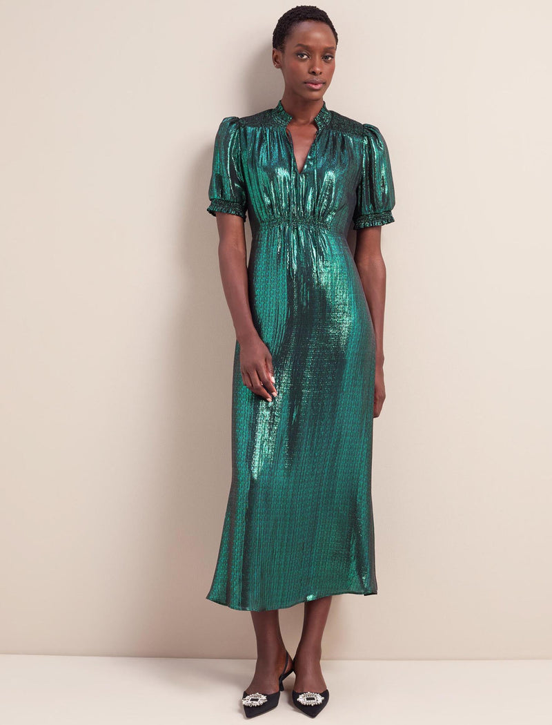 Irina Silk Blend Bias Cut Maxi Dress - Dark Green