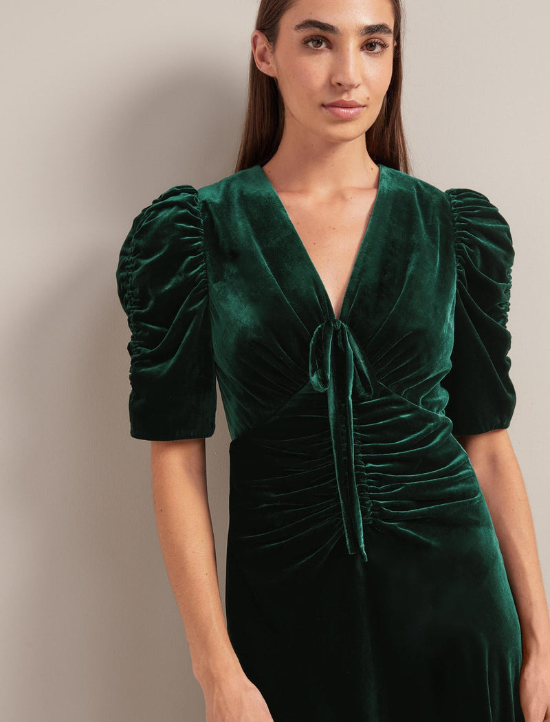 Ophelia Bias Cut Velvet Maxi Dress - Dark Green