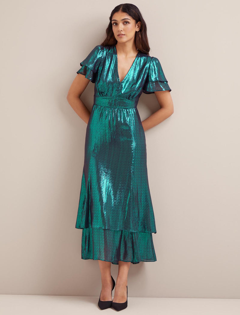 Lotta Silk Blend Maxi Dress - Dark Green