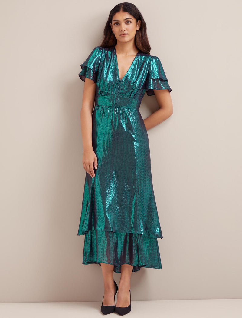 Lotta Silk Blend Maxi Dress - Dark Green