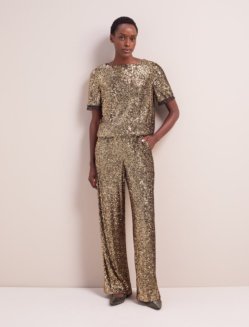 Hester Sequin Jumpsuit - Gold