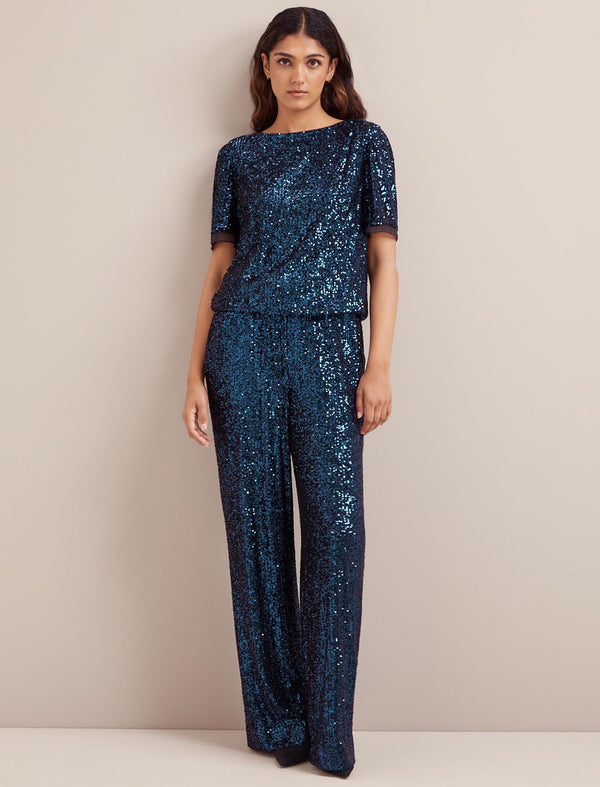 Hester Sequin Jumpsuit - Navy