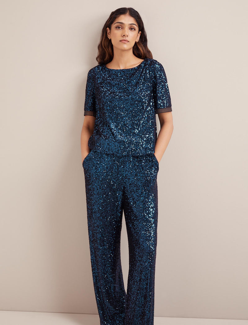 Hester Sequin Jumpsuit - Navy