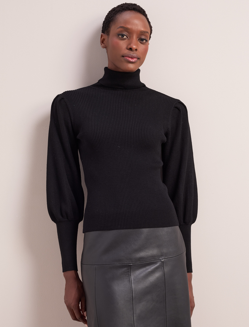 Eva Wool Roll Neck Jumper - Black