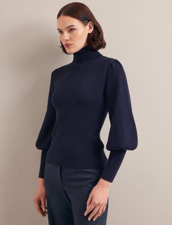 Eva Wool Roll Neck Jumper - Navy