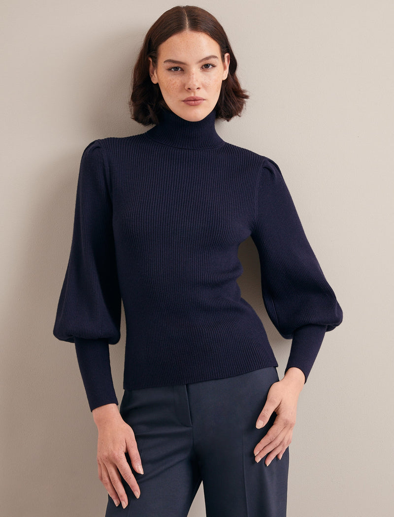 Eva Wool Roll Neck Jumper - Navy