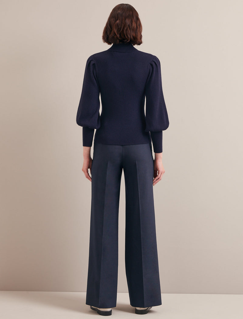 Eva Wool Roll Neck Jumper - Navy
