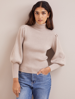 Eva Wool Roll Neck Jumper - Oatmeal