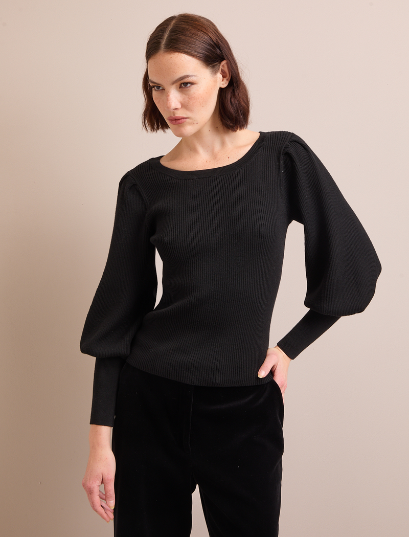 Eva Wool Boat Neck Jumper - Black