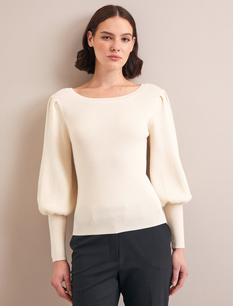 Eva Wool Boat Neck Jumper - Cream