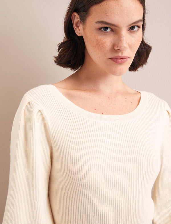 Eva Wool Boat Neck Jumper - Cream