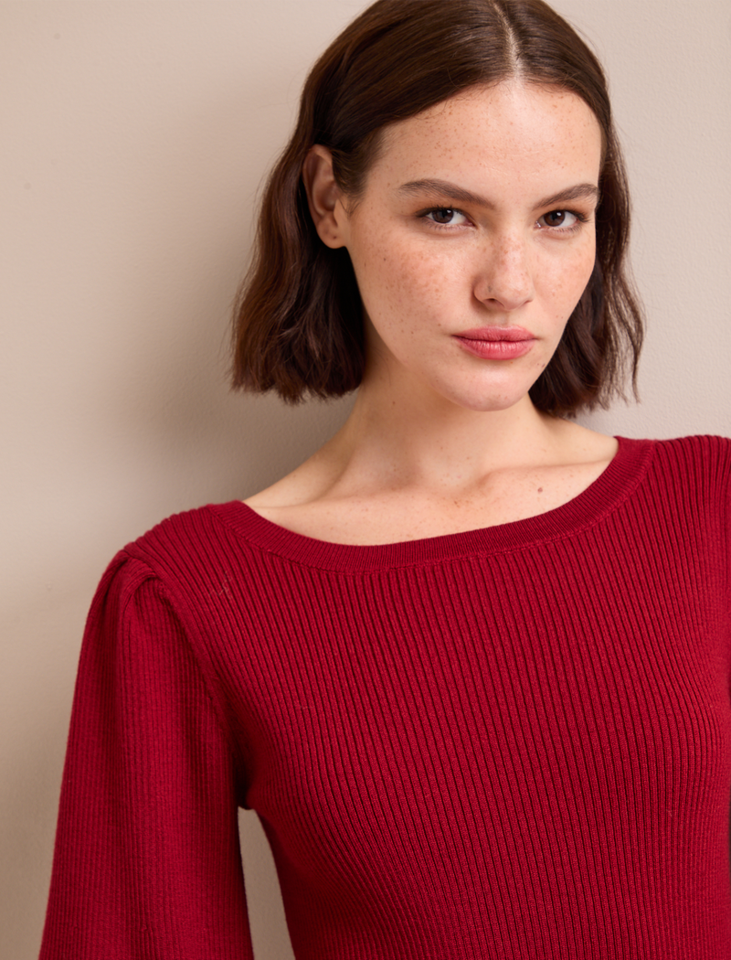 Eva Wool Boat Neck Jumper - Dark Red