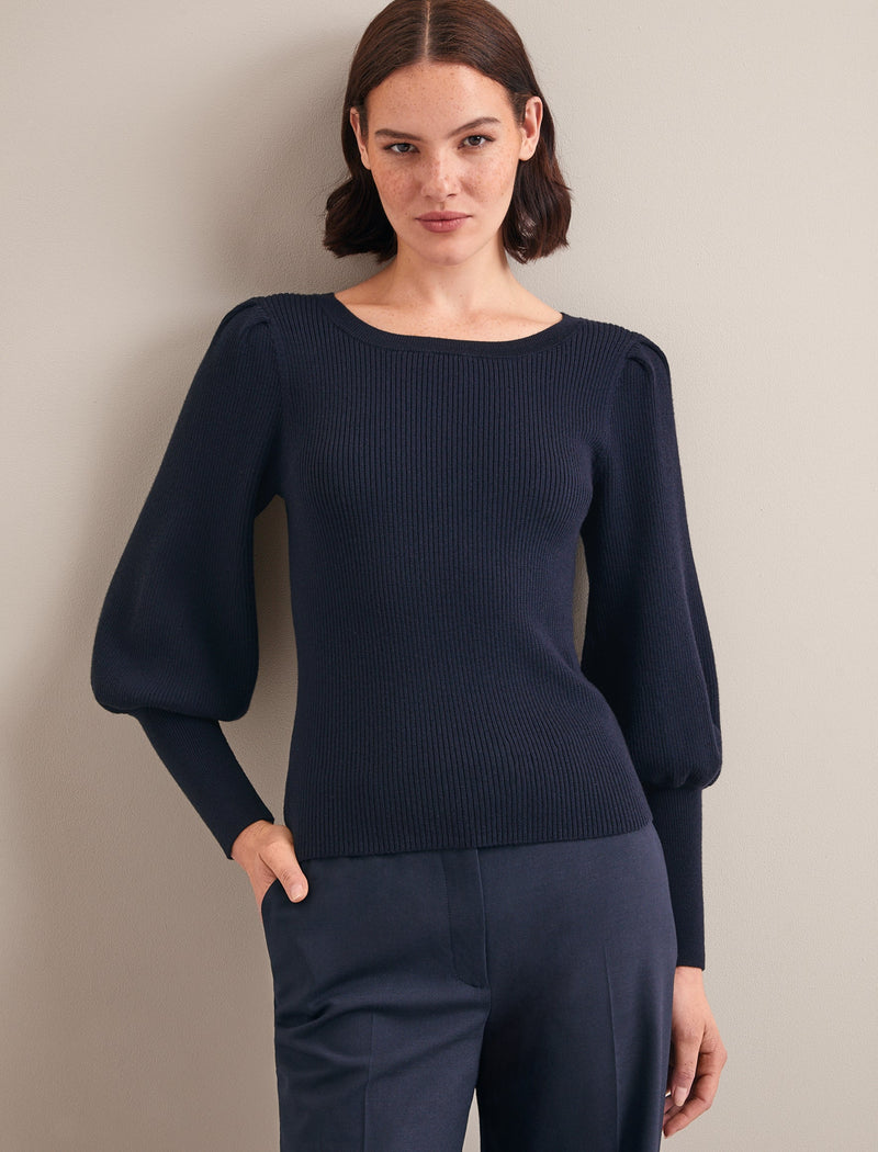 Eva Wool Boat Neck Jumper - Navy