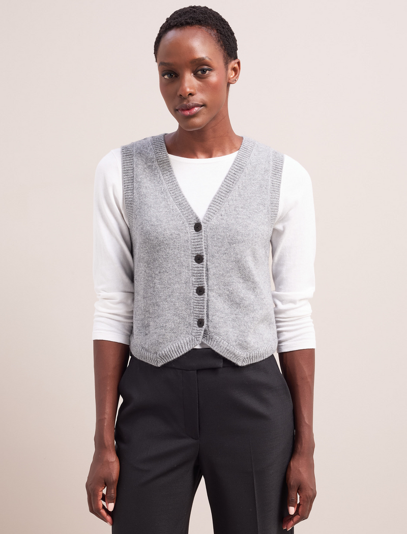 Wesley Cashmere Blend V Neck Waistcoat - Mid Grey