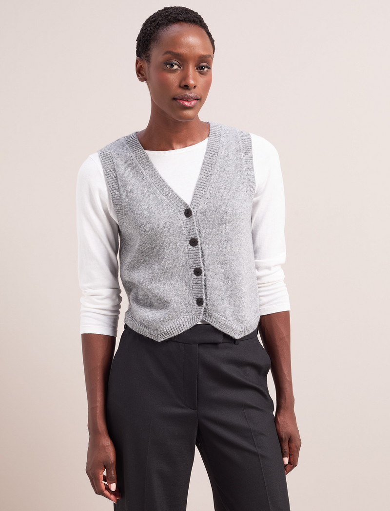 Wesley Cashmere Blend V Neck Waistcoat - Mid Grey