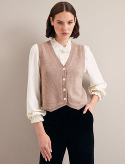 Wesley Cashmere Blend V Neck Waistcoat - Taupe