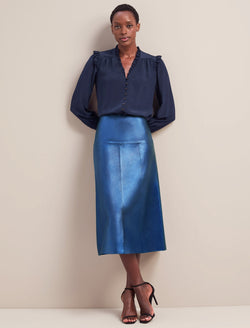 Tiana Leather Midi Skirt Metallic Blue