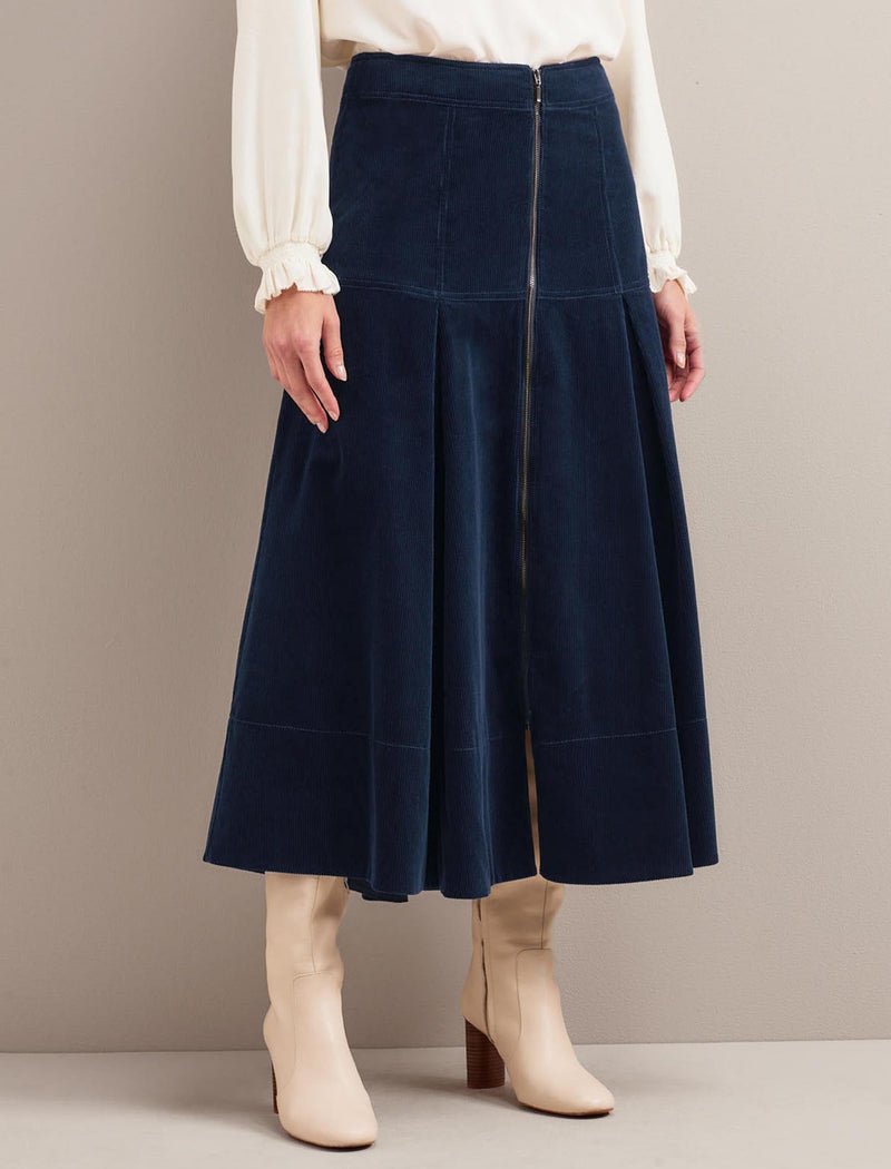 Amber A Line Corduroy Skirt - Navy