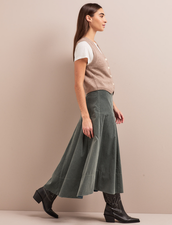 Amber A Line Corduroy Skirt - Sage Green