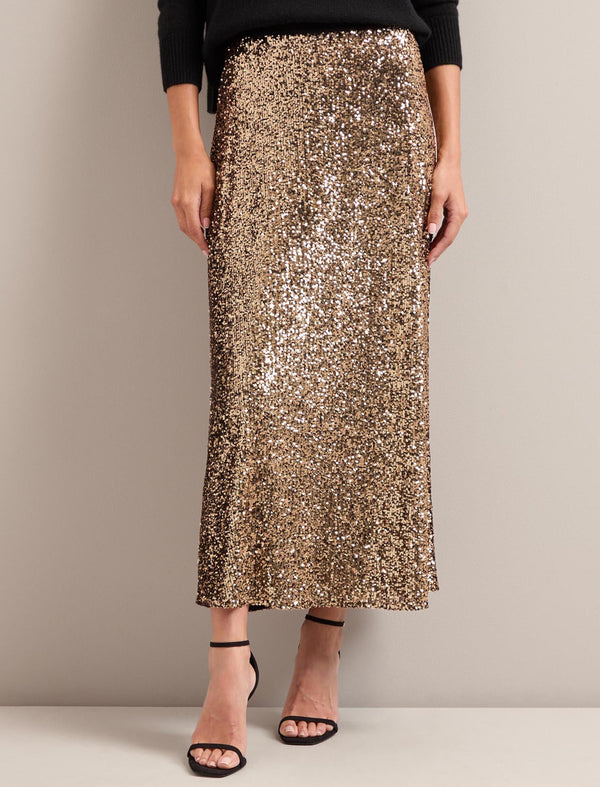 Scarlett Sequin Maxi Skirt - Gold