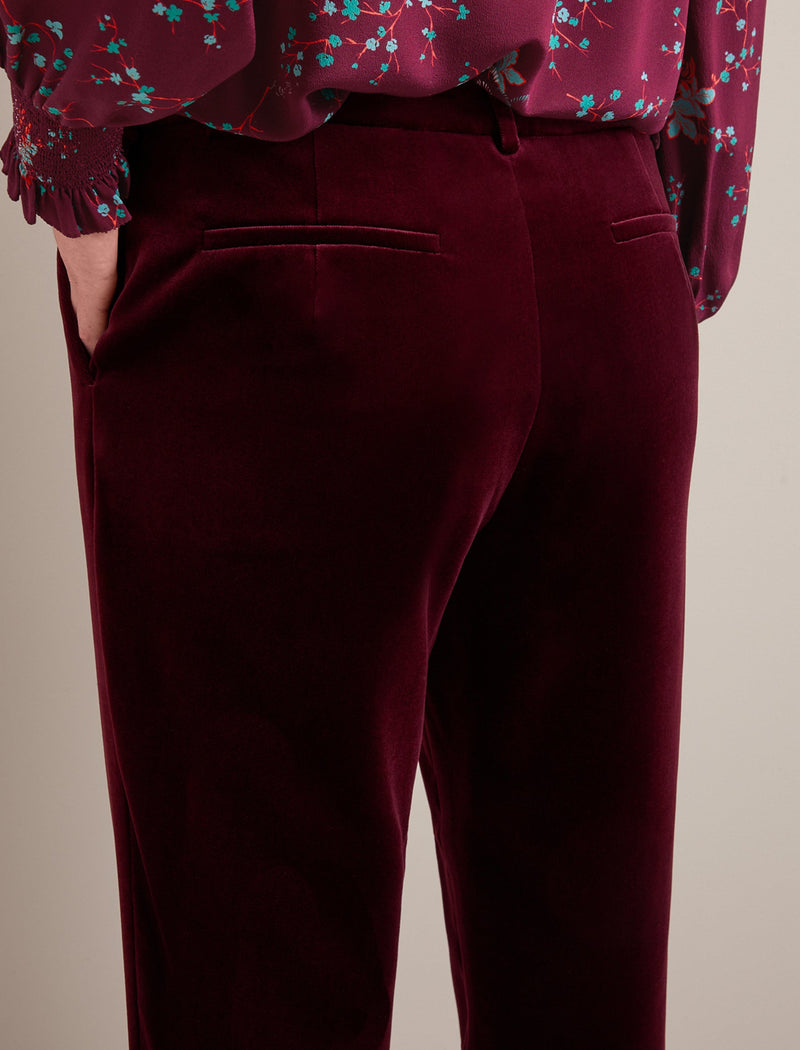 Tatum Velvet Tapered Trouser - Burgundy