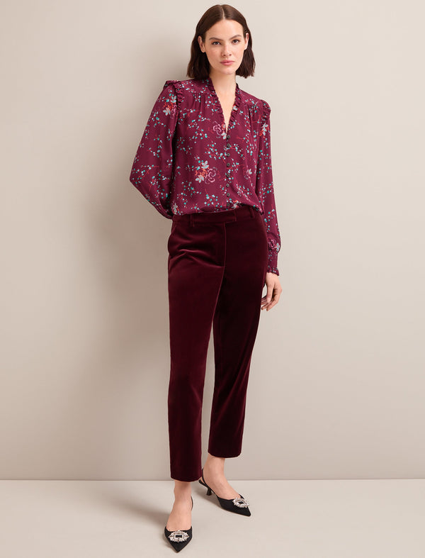 Tatum Velvet Tapered Trouser - Burgundy