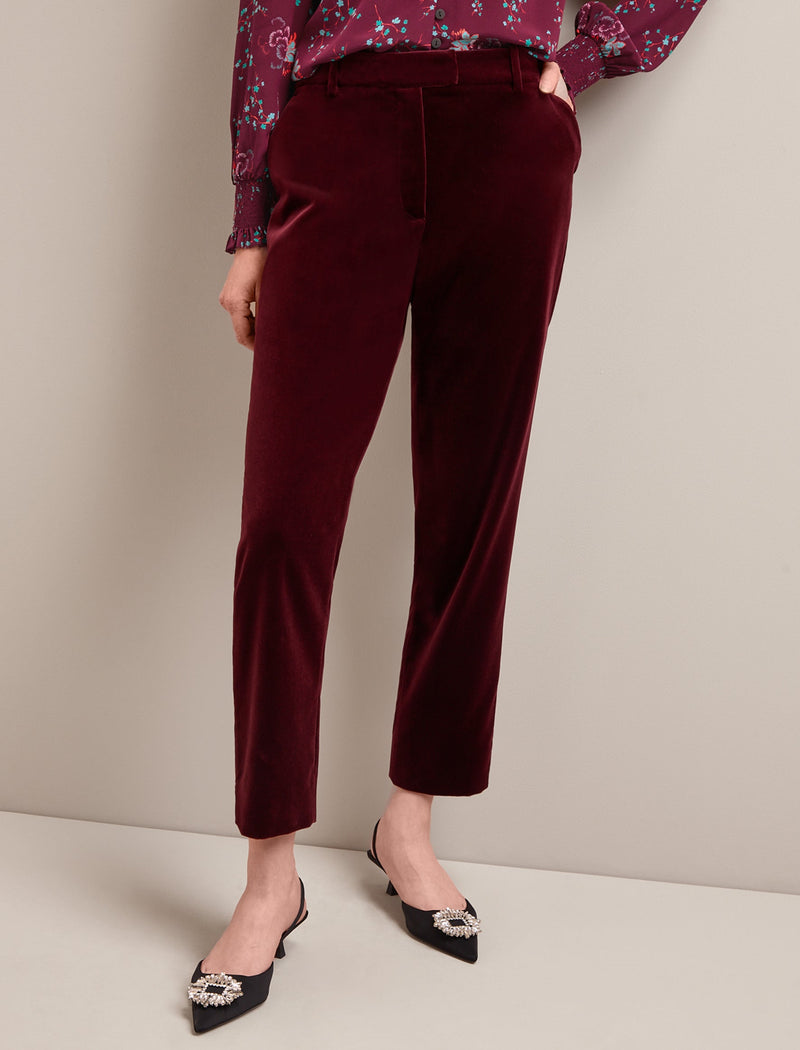 Tatum Velvet Tapered Trouser - Burgundy