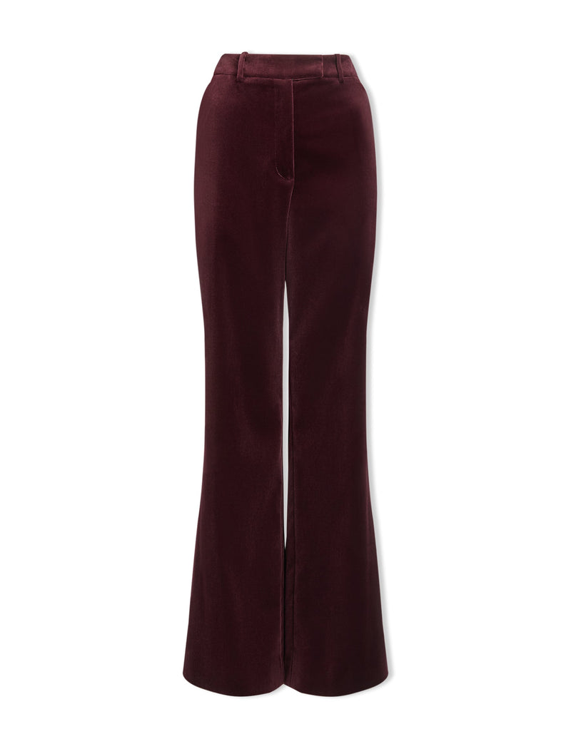 Taylor Velvet Wide Leg Trouser - Burgundy