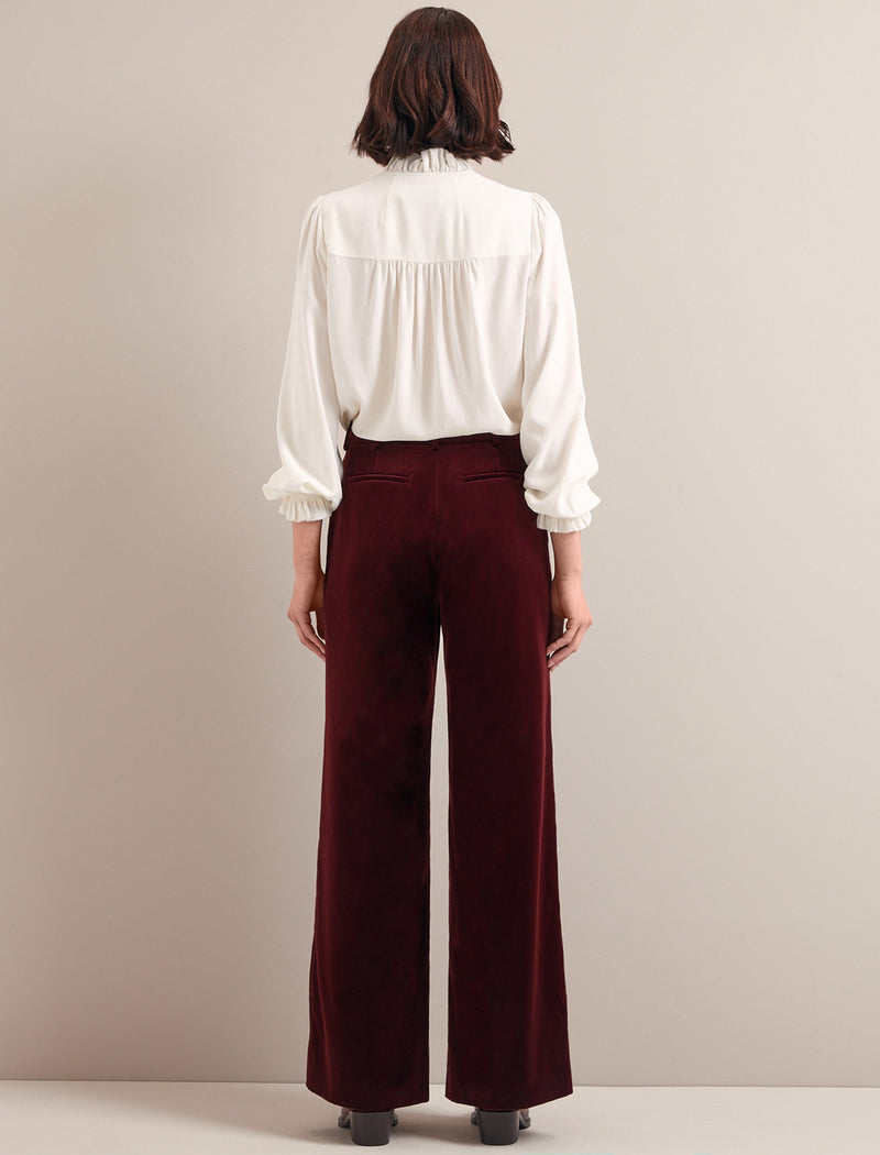 Taylor Velvet Wide Leg Trouser - Burgundy