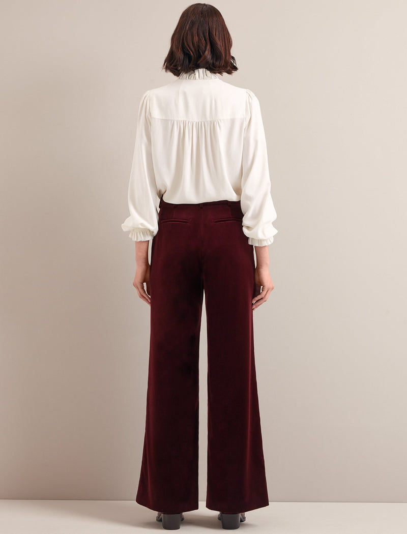 Taylor Velvet Wide Leg Trouser - Burgundy