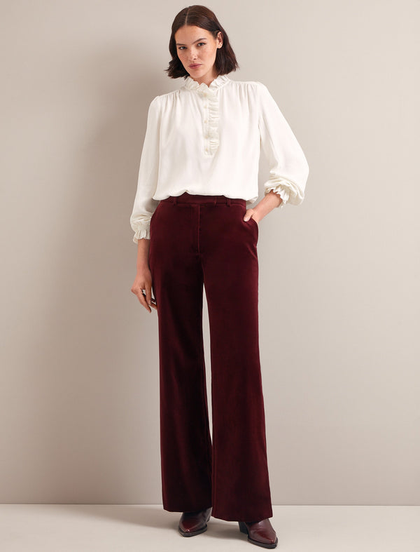 Taylor Velvet Wide Leg Trouser - Burgundy