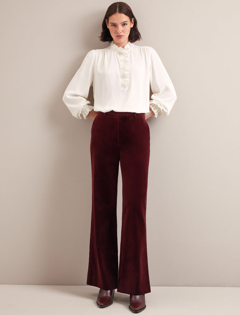 Taylor Velvet Wide Leg Trouser - Burgundy