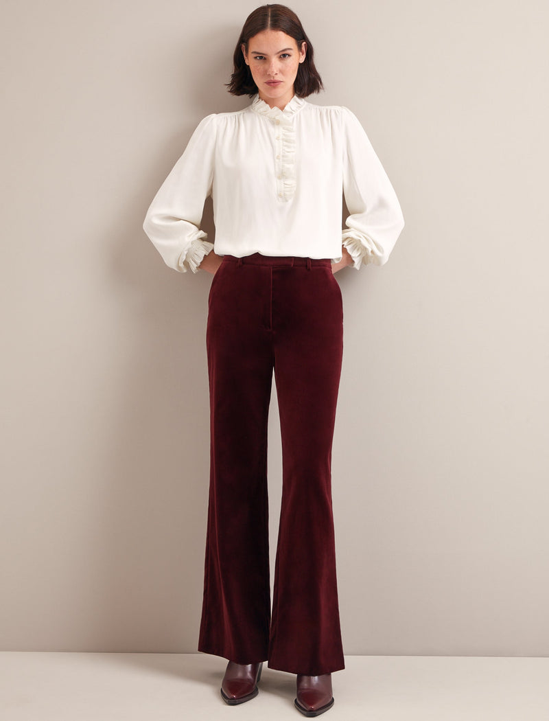 Taylor Velvet Wide Leg Trouser - Burgundy