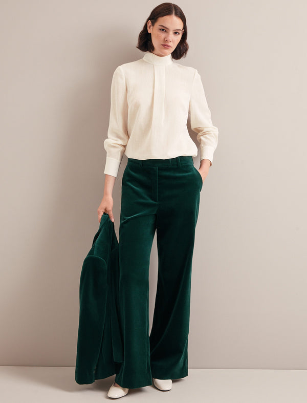 Taylor Velvet Wide Leg Trouser - Green